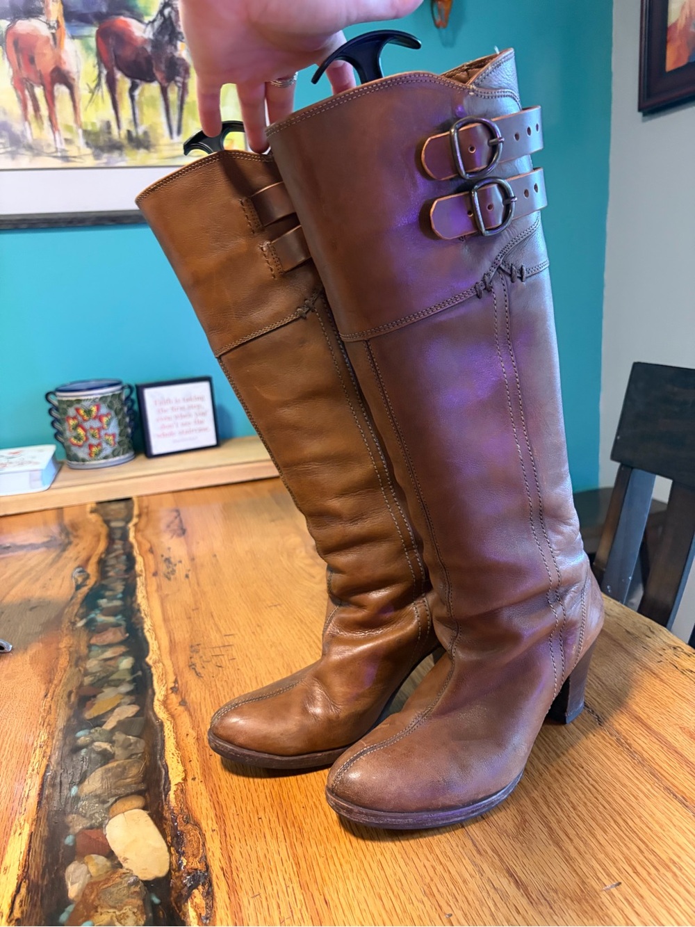 Women's Tall Buckle Riding Boots in Brown Frye